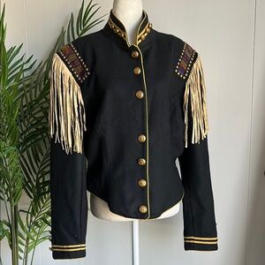 Double D Ranch Black Jacket with Gold and Cream Fringe
